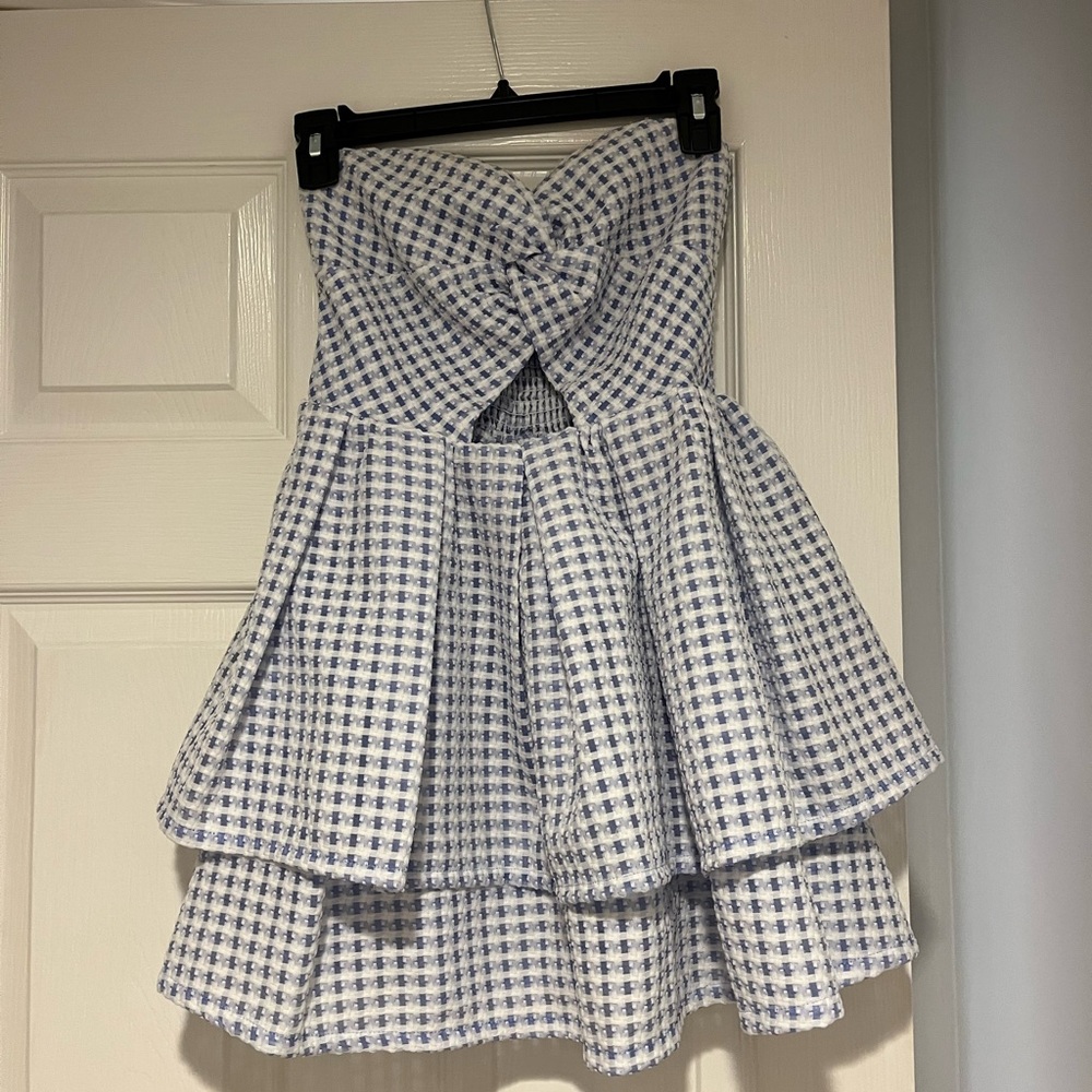 Blue and White Checkered Women's mini dress